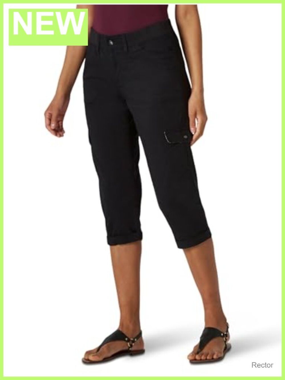 Women's Relaxed Fit Stretch Twill Cargo Capri Pants Knit Waist
